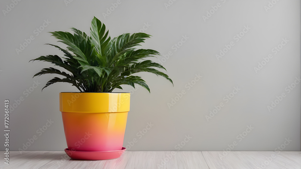 a green potted plant on a light white background.the copy space. test space a green potted plant on a light white background.the copy space. test space