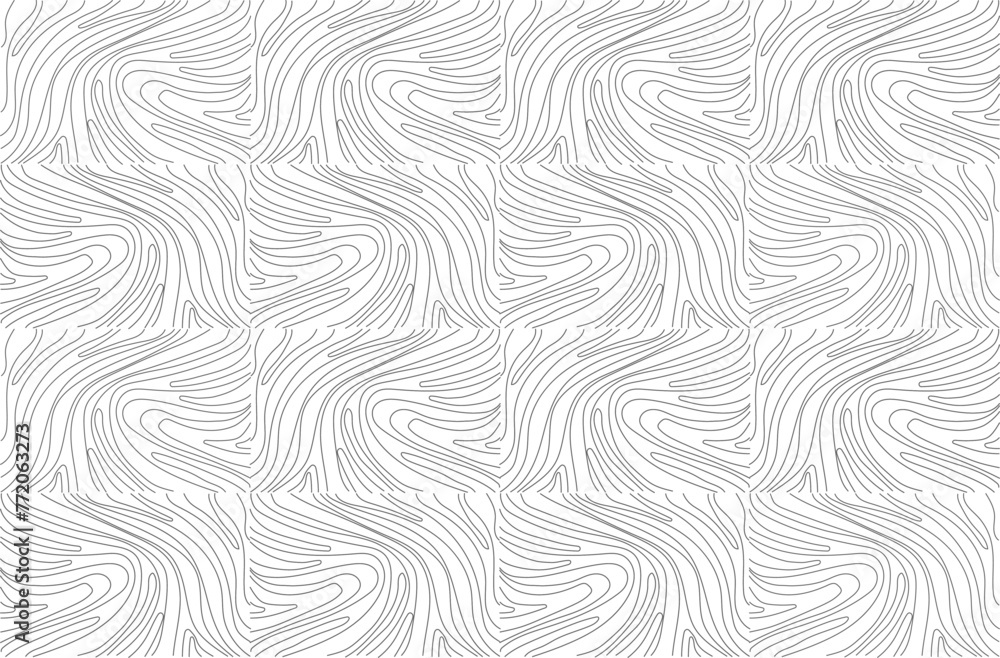 Seamless abstract pattern. Fantasy ornament of curved lines. Gray ornament on white background Flyer background design, advertising background, fabric, clothing.