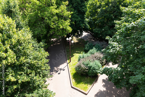 Large city park with walkways. View from above.