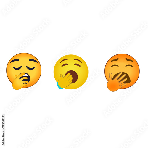 Yawning face emoji - emoticon with eyes closed and mouth wide open covered by a hand - may represent having insufficient sleep, or imply boredom with a person or topic