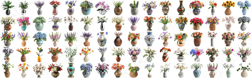 Many flower and plant in vase set of different flower and docoration style of red rose, gebera, sunflower, aloe vera, lavender, orchid and many more flowers, isolated on transparent background AIG44 © Summit Art Creations