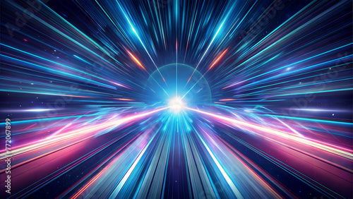 abstract background. A digital artwork shows a bright wormhole with streaks of colorful energy flowing through it. AI generated illustration
