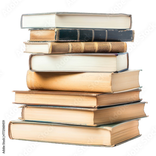 side view of stack of books transparent isolated on white png