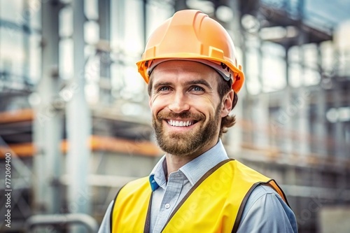 Handsome construction engineer smiling on site construction