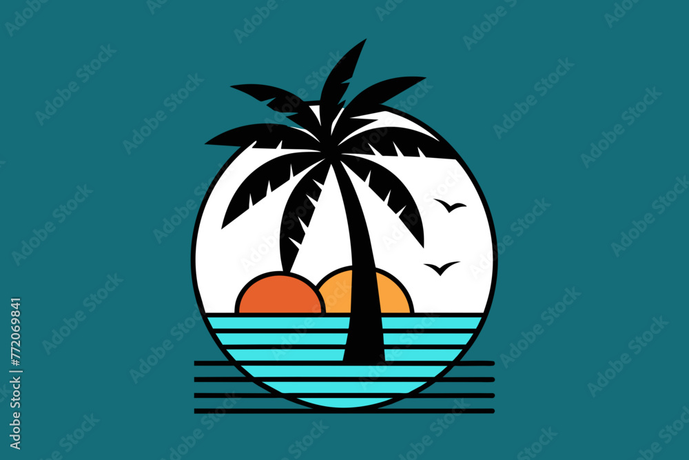 beach palms sea sunset 