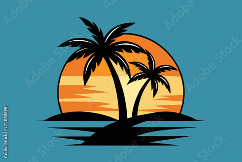 Fototapeta Naklejka Na Ścianę i Meble -  beach palms sea sunset 