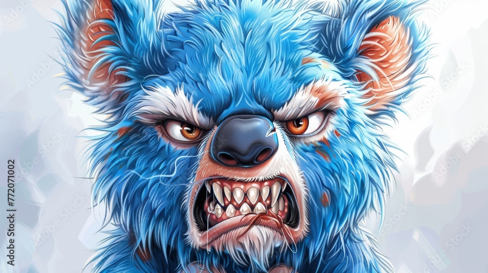 A painting of a blue animal with a big grin and large toothy smile A painting of a blue animal with a big grin and large toothy smile