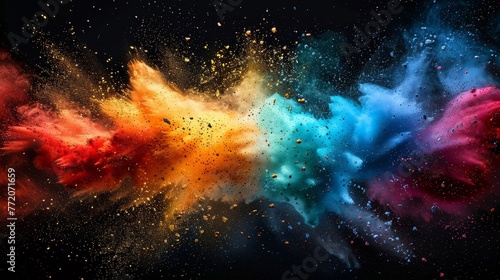   Multicolored objects swarm in the air  emitting dust from their tops as they fly