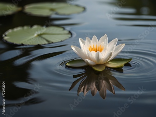 Elegant lily floating on tranquil pond  generative AI