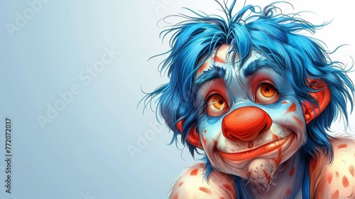  blue hair, clown makeup on face