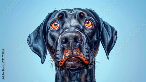  A dog's eye with an orange spot, against a blue backdrop - close-up