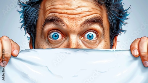   A tight shot of a person concealing his face behind a sheet of paper, displaying an ominous expression photo