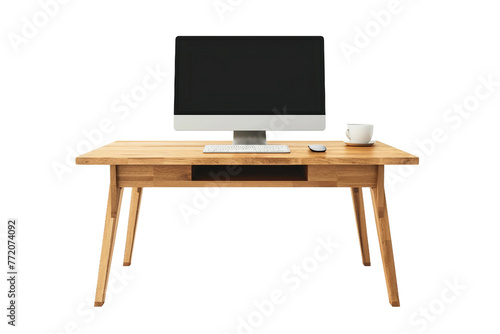 Wooden computer desk isolated on transparent background
