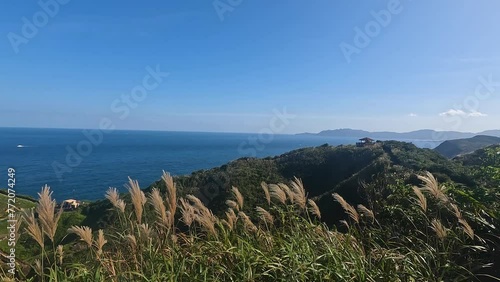 Landscape of Bitoujiao Trail is Scenic walking route along ocean cliffs, featuring a lighthouse, stairs and  lookout pavilions in Bitou Rd  Ruifang District New Taipei City Taiwan - Travel Outdoor   photo