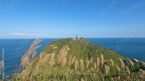 Landscape of Bitoujiao Trail is Scenic walking route along ocean cliffs, featuring a lighthouse, stairs and  lookout pavilions in Bitou Rd  Ruifang District New Taipei City Taiwan - Travel Outdoor   photo