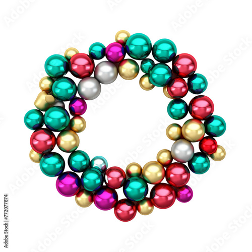 Wreath of multi-colored Christmas balls isolated on transparent background © ArunKanti