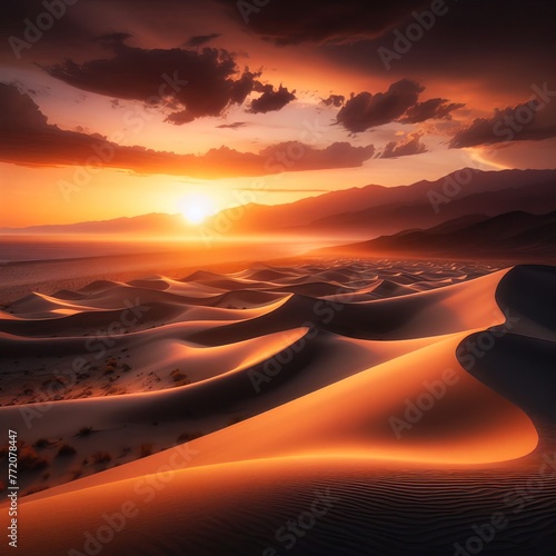 Sunset over sand dunes in california, death valley national park, california, united states of america photo