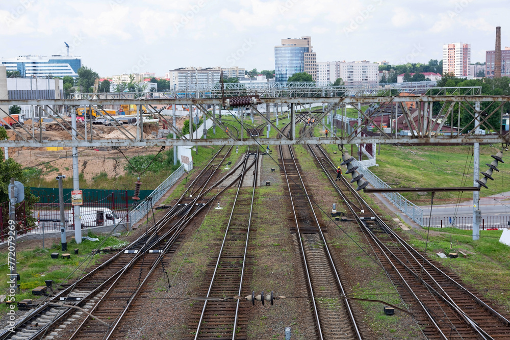 Railroad tracks and turnouts. View from above.