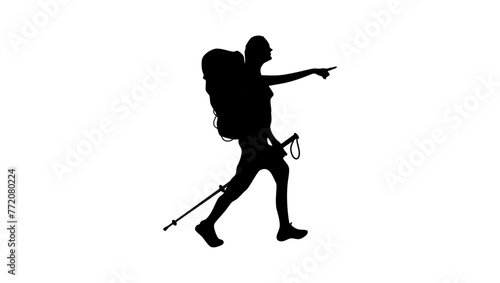 trekking woman, black isolated silhouette