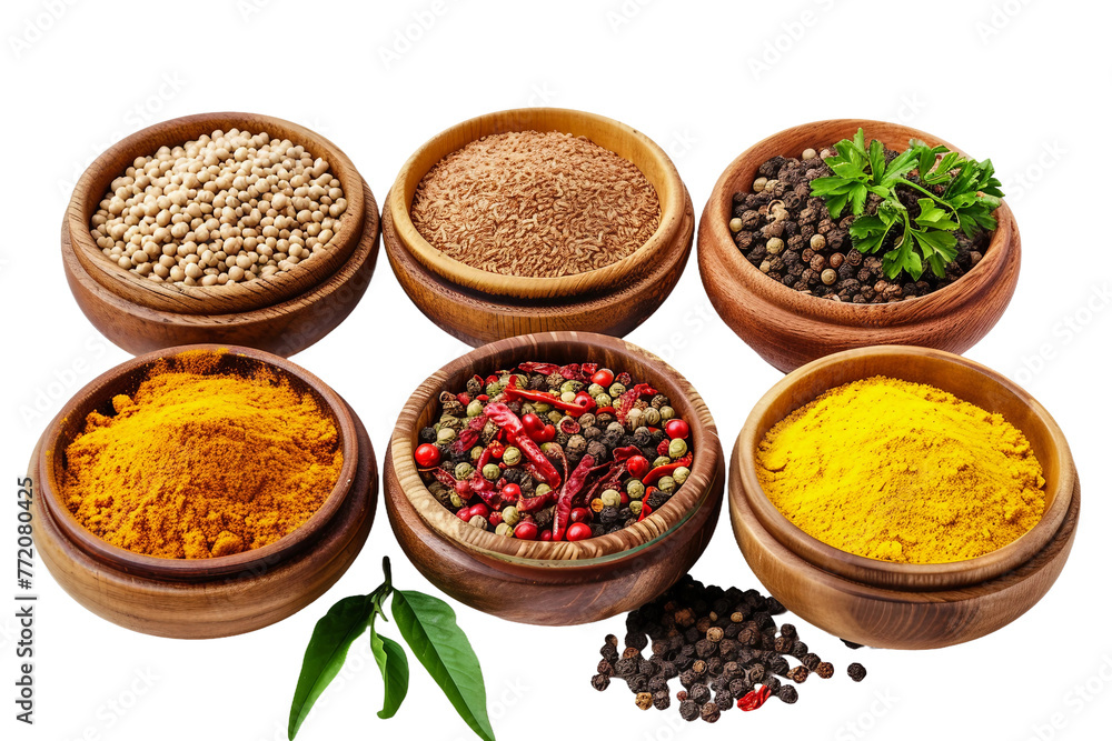 Different spices isolated on transparent background