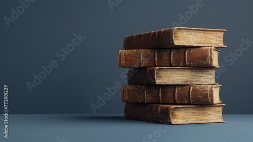 A clay-rendered stack of books on business and management with visible titles