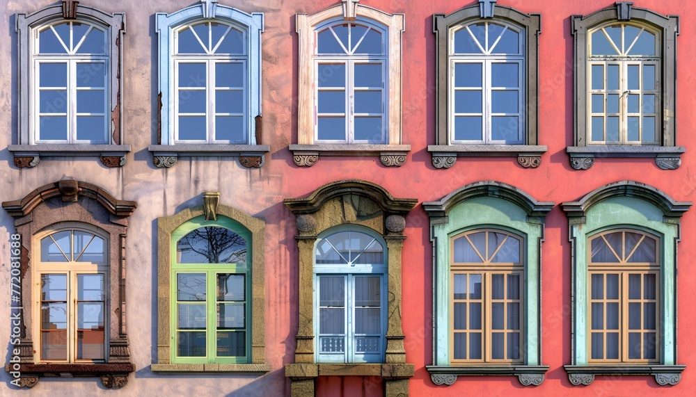 Five Windows in a Row A Colorful Display of Architectural Design Generative AI