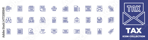 Tax line icon collection. Editable stroke. Vector illustration. Containing refund, vat, tax, taxes, tag, folder, accounting, shield. photo