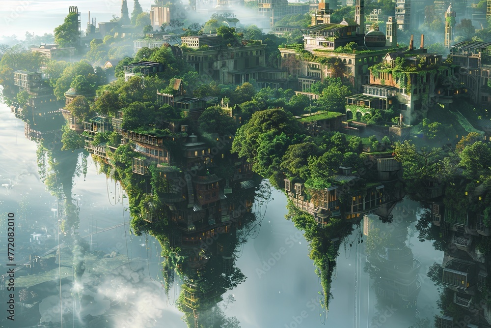 In a world where gravity is reversed, a community thrives beneath the Earth's surface, building elaborate structures that reach towards the sky while navigating the challenges of living upside down
