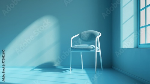 Minimalist Blue Chair in Sunlit Room with Blue Walls and Flooring 