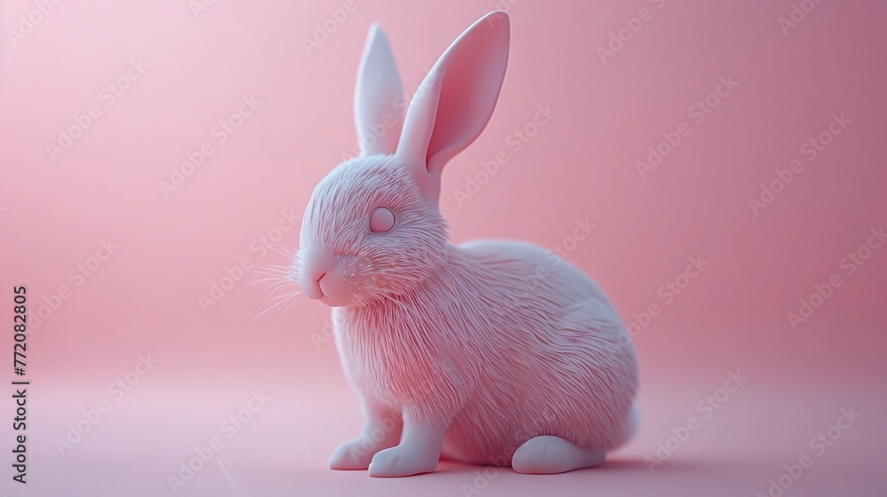 3D rendered pink rabbit figurine on a soft pink background 3D rendered pink rabbit figurine on a soft pink background