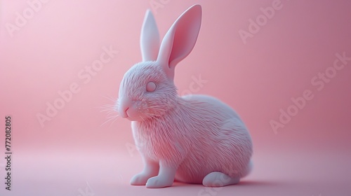 3D rendered pink rabbit figurine on a soft pink background