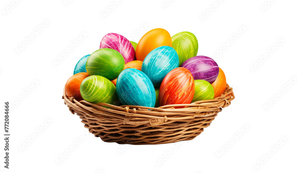 easter eggs in basket isolated on transparent background