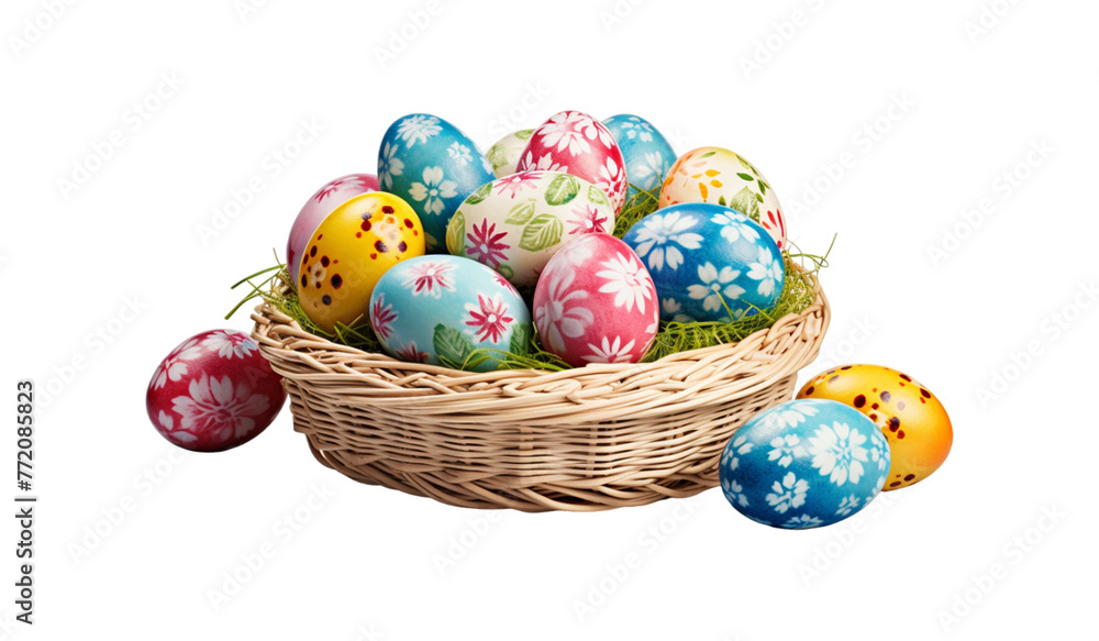 easter eggs in basket isolated on transparent background easter eggs in basket isolated on transparent background