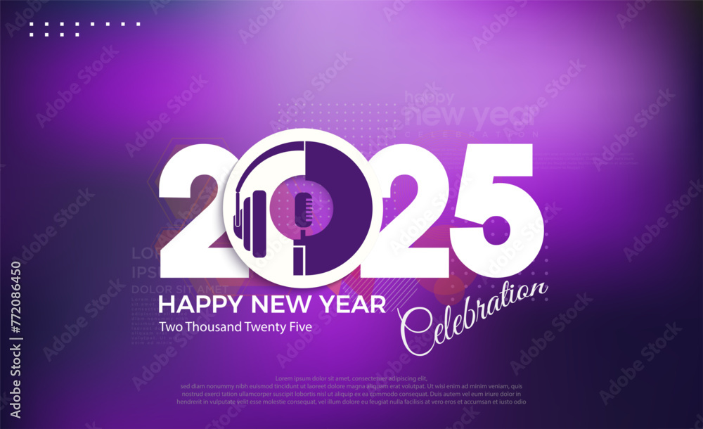 New Year 2025 celebration design. With news broadcast concept for New