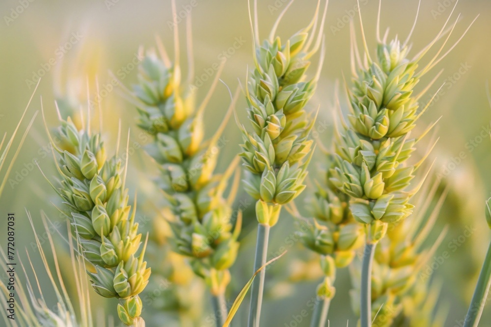 Lush Wheat Ears in Sunlit Field, Symbolizing Abundant Harvest Season