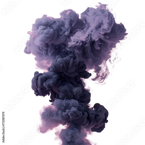 Purple gas cloud rising against black sky, resembling a petal event 