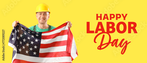 Mature worker with USA flag...