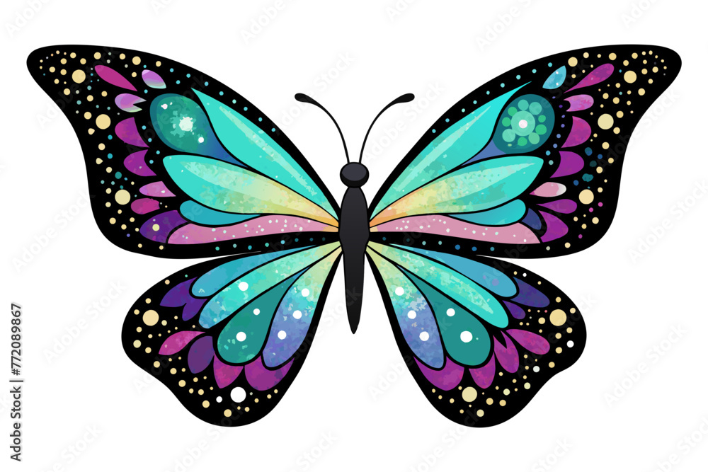 Glitter butterfly sublimation clipart black vector design.
