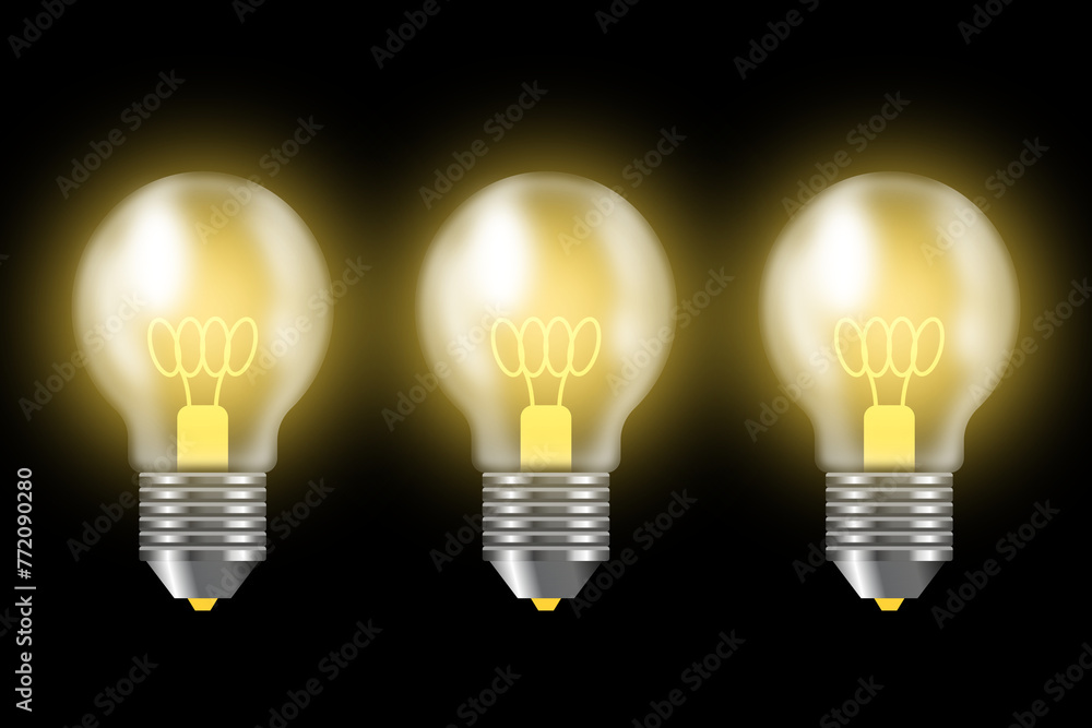 3 fluorescent light bulb on black background 3 fluorescent light bulb on black background
