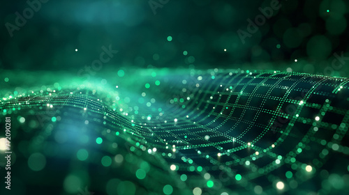 Digital technology speed connect blue green background, cyber nano information, abstract communication, innovation future tech data, internet network connection, Ai big data, line dot illustration 3d.