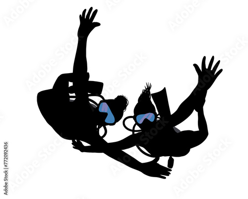 silhouette of female scuba divers