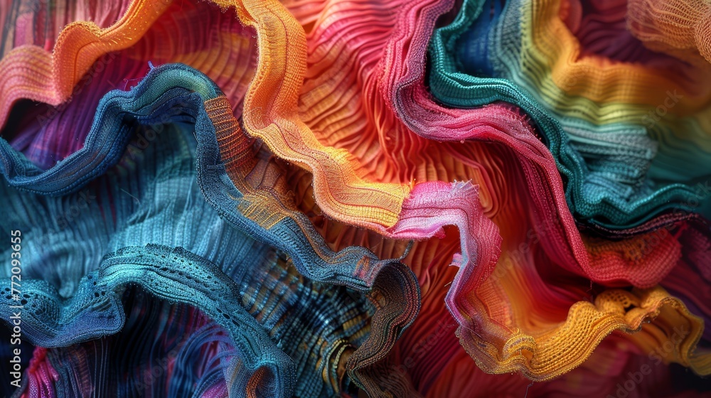 Obraz premium A colorful piece of fabric with a rainbow pattern. The colors are bright and vibrant, creating a sense of energy and excitement. The fabric appears to be a piece of clothing