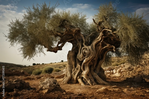 Gnarled Olives tree garden branch. Natural organic. Generate Ai