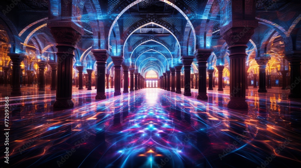 Neon Noir Holographic Sound Waves in a Cosmic mosque