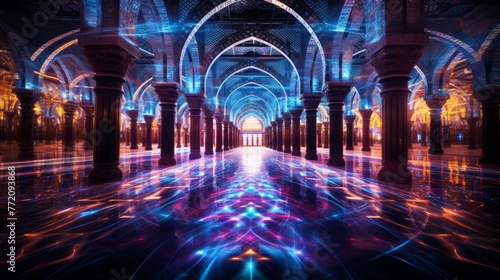 Neon Noir Holographic Sound Waves in a Cosmic mosque