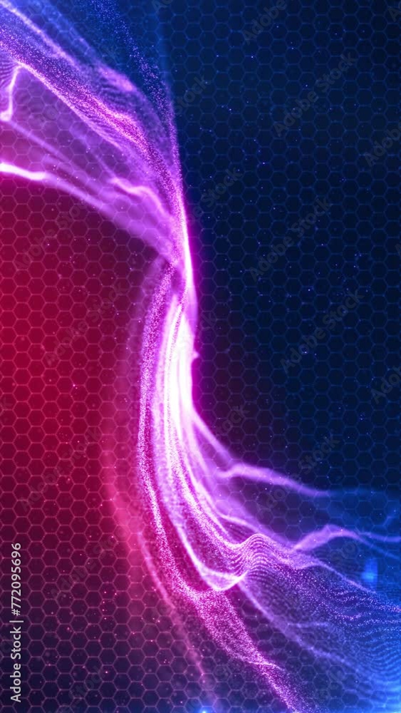 Particle Wave on Hexagonal Grid Background, A sweeping wave of neon ...