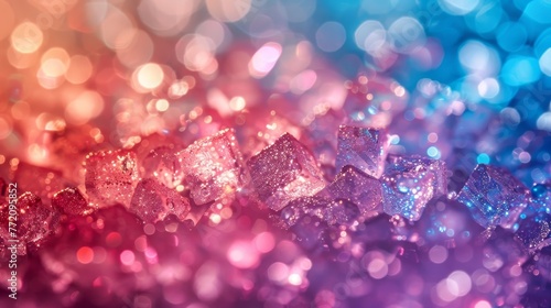 A colorful background with pink and purple crystals. The crystals are scattered all over the background, creating a sparkling effect. The image has a dreamy and whimsical feel to it