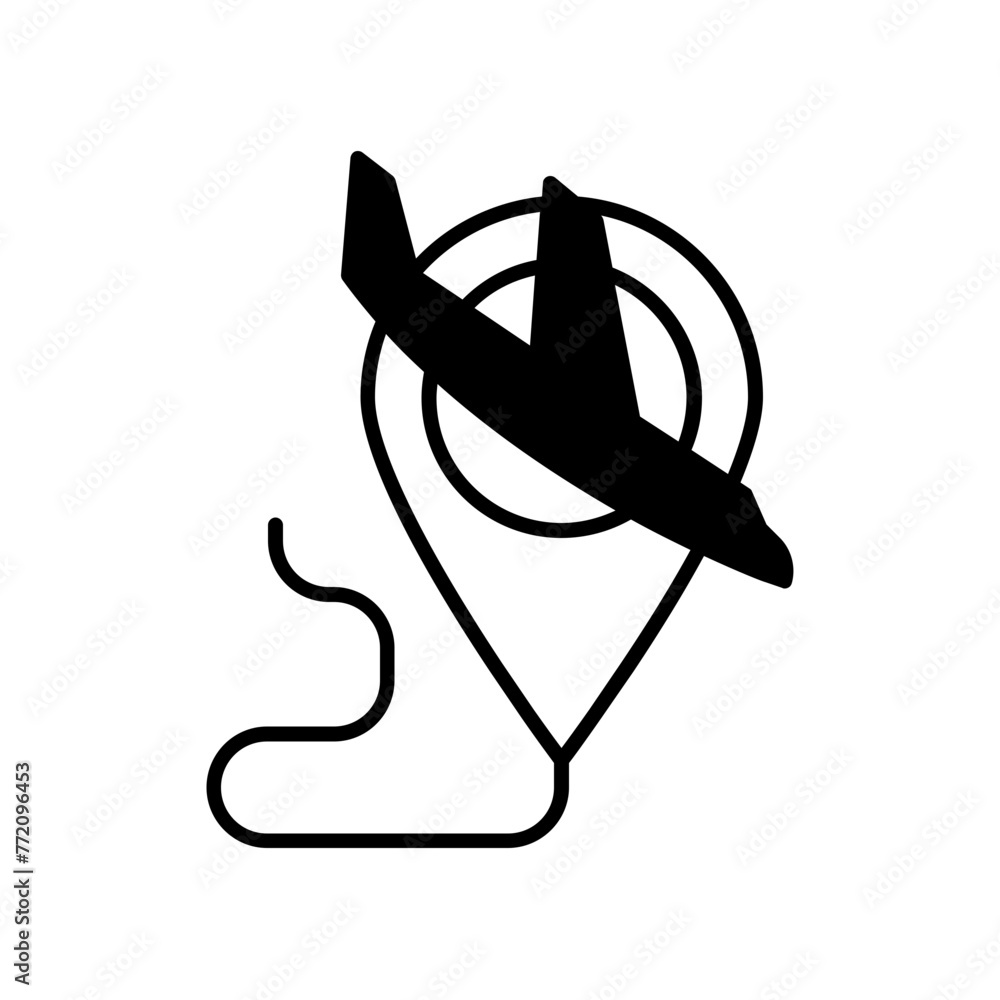 plane route icon. black fill icon plane route icon. black fill icon