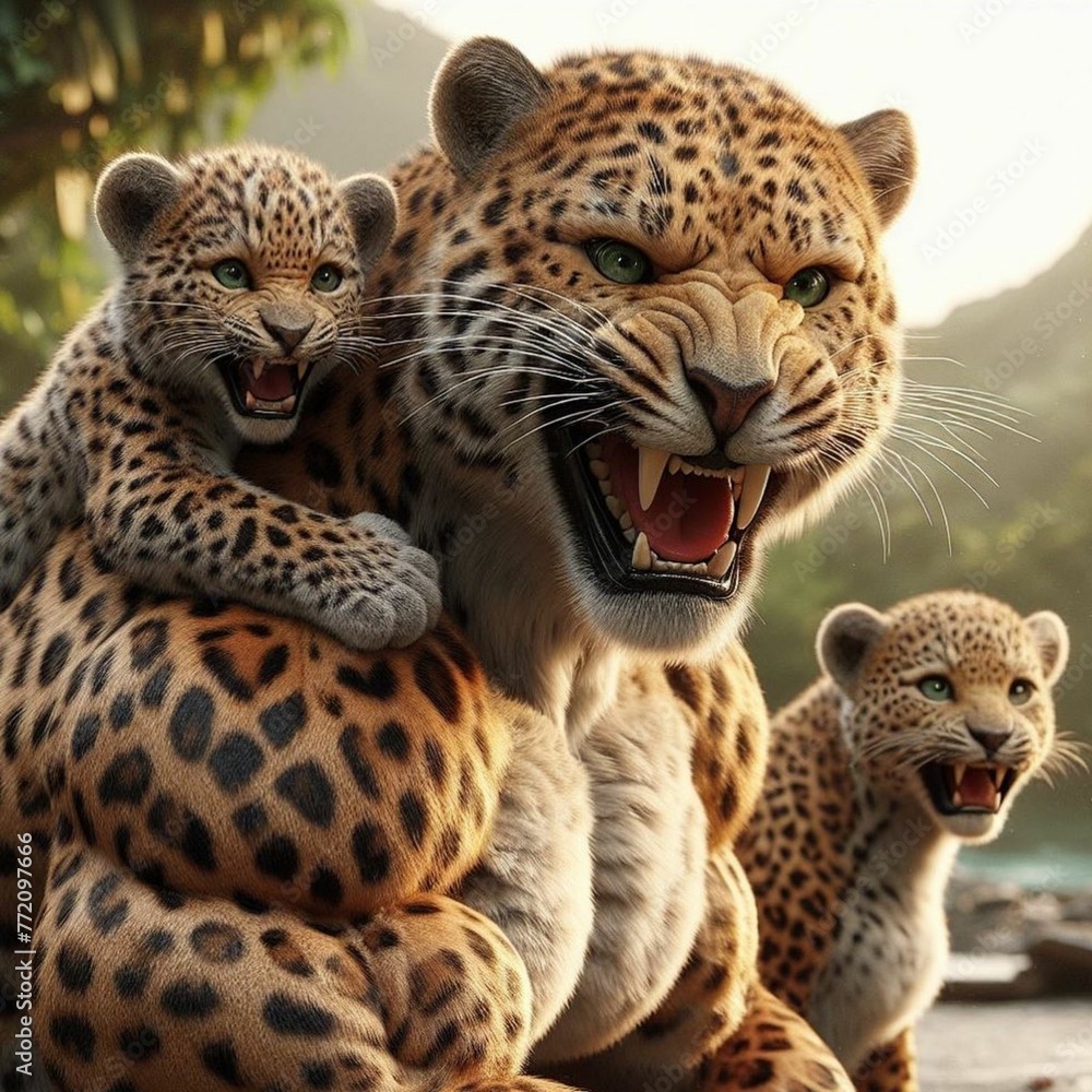 Fototapeta premium Animal dad with his son