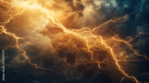 yellow lightning strike, 3d illustration photo